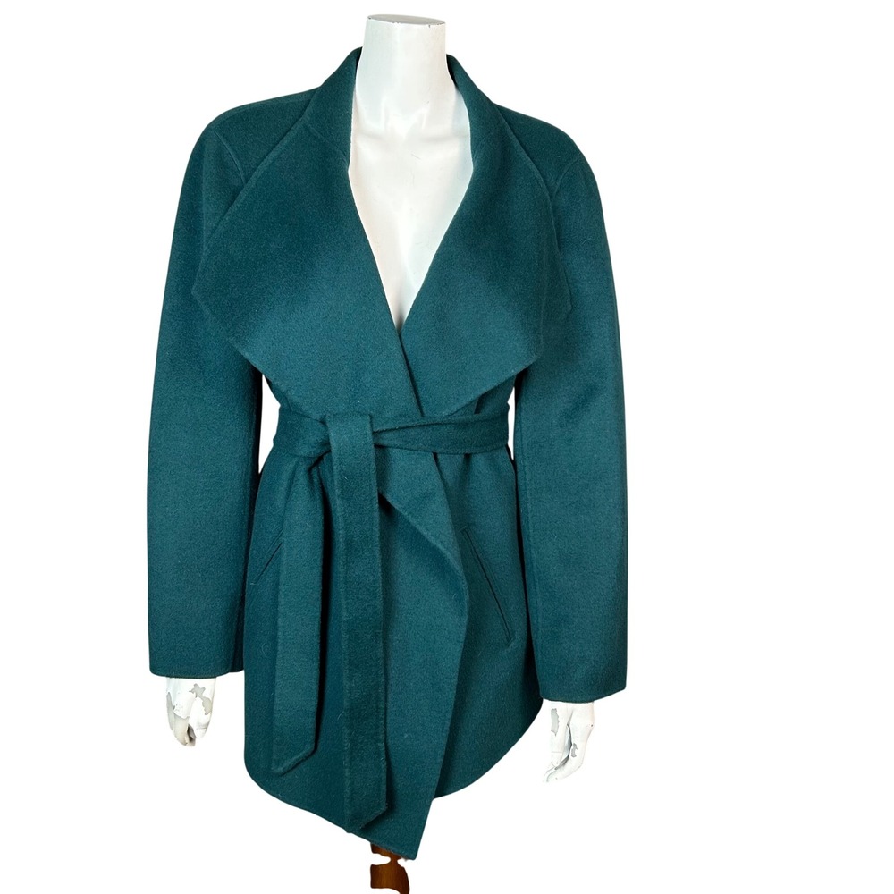 J. Jill Wrap Shawl Collar Wrap Coat Large Teal Green Wool Angora Feminine